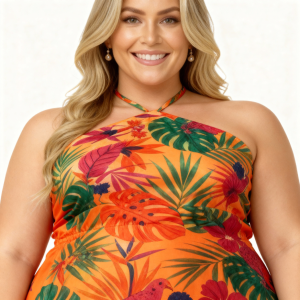 Vestido Liganete Plus Size Alcinha Trançada - Estampas Variadas - 1113PLUS