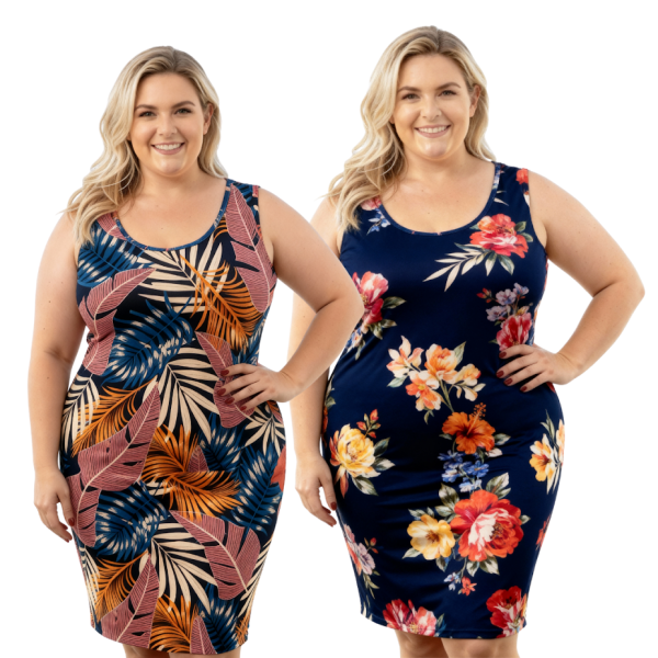 Vestido Liganete Regata Plus  - Estampas Variadas - 1002PLUS